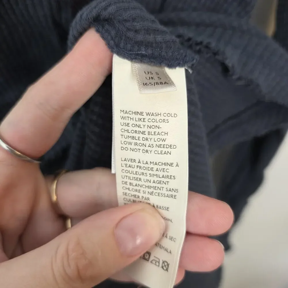 Free People Navy Waffle Knit Thermal Minimalist Hooded Long Sleeve Shirt Size S - Picture 3 of 6